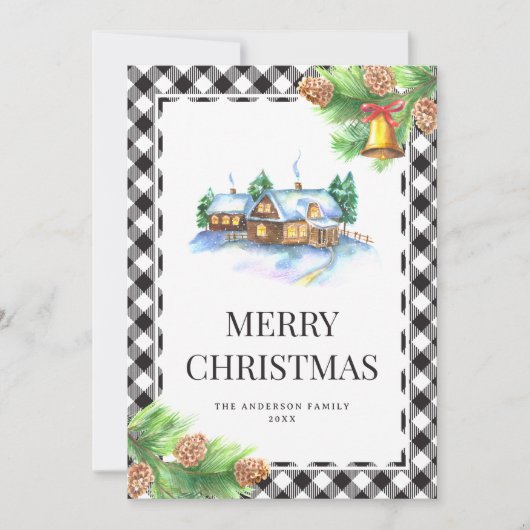 Waterverf Zwarte en Witte Kerstmis Feestdagenkaart (Voorkant)