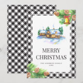 Waterverf Zwarte en Witte Kerstmis Feestdagenkaart (Voorkant / Achterkant)