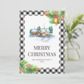 Waterverf Zwarte en Witte Kerstmis Feestdagenkaart (Staand voorkant)