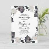 Waterverf zwarte en witte rozen kaart (Staand voorkant)