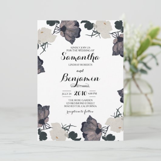 Waterverf zwarte en witte rozen kaart (Staand voorkant)