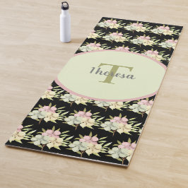 Waterverf Zwarte Floral Monogram Naam Yogamat