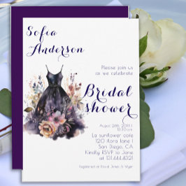 Waterverf zwarte jurk paarse vrijgezellenfeest kaart