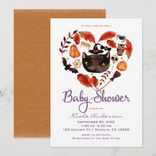 Waterverf Zwarte Kat Halloween Baby Shower Kaart