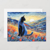 Waterverf zwarte kat in Sunset Hills Briefkaart (Voorkant / Achterkant)