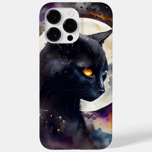  WATERVERF ZWARTE KAT MET VOLLEDIGE MOON Case-Mate iPhone CASE (Achterkant)