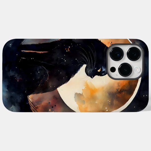 WATERVERF ZWARTE KAT MET VOLLEDIGE MOON Case-Mate iPhone CASE (Achterkant (horizontaal))