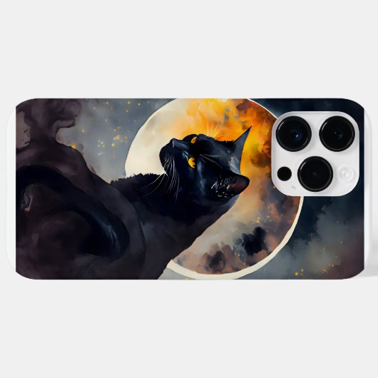 WATERVERF ZWARTE KAT MET VOLLEDIGE MOON Case-Mate iPhone CASE (Achterkant (horizontaal))