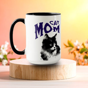 Waterverf Zwarte KAT MOEDER Personaliseer Mok