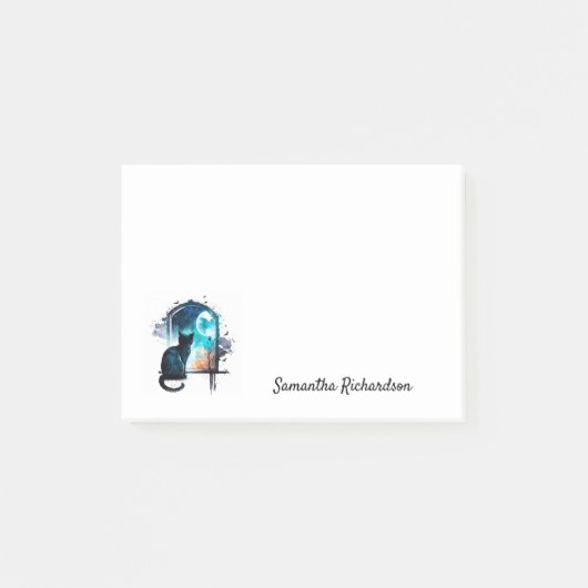 Waterverf Zwarte Kat Silhouet Gepersonaliseerde Na Post-it® Notes (Voorkant)