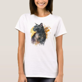 Waterverf zwarte kat t-shirt