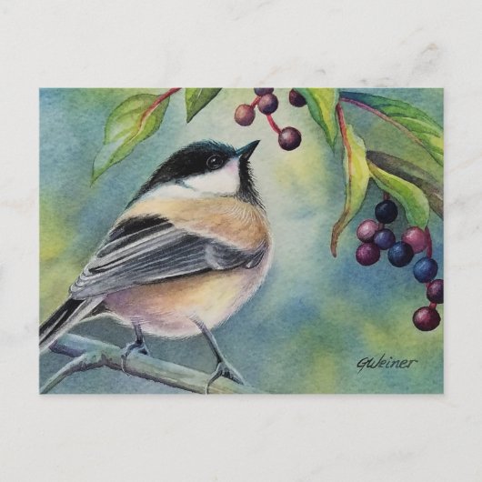 Waterverf zwarte kippen - Bird Berries - Kunst Briefkaart (Voorkant)