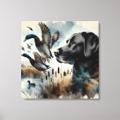 Waterverf zwarte labrador en eenden canvas afdruk (Voorkant)