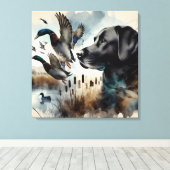 Waterverf zwarte labrador en eenden canvas afdruk (Insitu (Houten vloer))