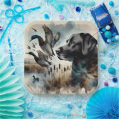 Waterverf zwarte labrador en eenden papieren bordje (Feest)