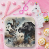 Waterverf zwarte labrador en eenden papieren bordje (Feest)