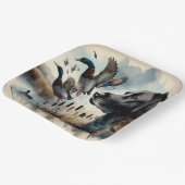 Waterverf zwarte labrador en eenden papieren bordje (Gebogen)