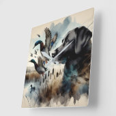 Waterverf zwarte labrador en eenden vierkante klok (Hoek)