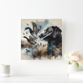 Waterverf zwarte labrador en eenden vierkante klok (Huis)