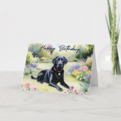 Waterverf Zwarte Labrador Hond Happy Birthday Kaart (Voorkant)