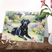 Waterverf Zwarte Labrador Hond Happy Birthday