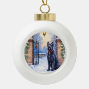 Waterverf Zwarte Russische Terriër IJzeren Kerstmi Keramische Bal Ornament