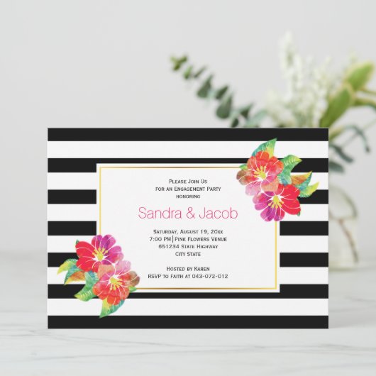 Waterverf zwarte witte bruiloft verlofpartij kaart (Staand voorkant)