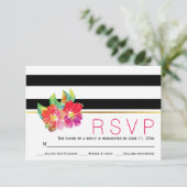 Waterverf zwarte witte strepen bruiloft RSVP (Staand voorkant)