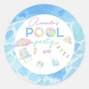 Waterverf zwembad verjaardagsfeest zwemmen ronde sticker