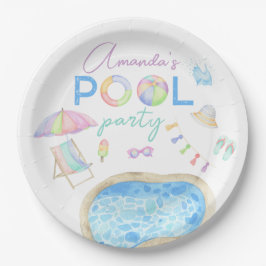 Waterverf zwembad verjaardagsfeestje zwembad zwemm papieren bordje