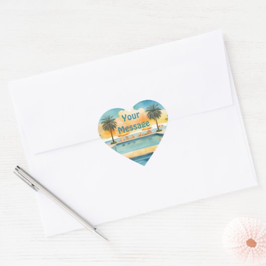 Waterverf Zwembad Zomerfeest Hart Sticker (Envelop)