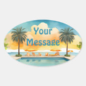 Waterverf Zwembad Zomerfeest Ovale Sticker (Voorkant)