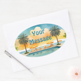 Waterverf Zwembad Zomerfeest Ovale Sticker