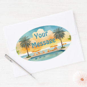 Waterverf Zwembad Zomerfeest Ovale Sticker
