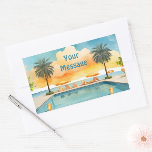 Waterverf Zwembad Zomerfeest Rechthoekige Sticker (Envelop)