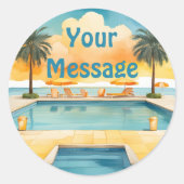 Waterverf Zwembad Zomerfeest Ronde Sticker (Voorkant)