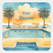 Waterverf Zwembad Zomerfeest Vierkante Sticker (Voorkant)