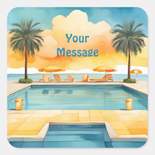 Waterverf Zwembad Zomerfeest Vierkante Sticker (Voorkant)