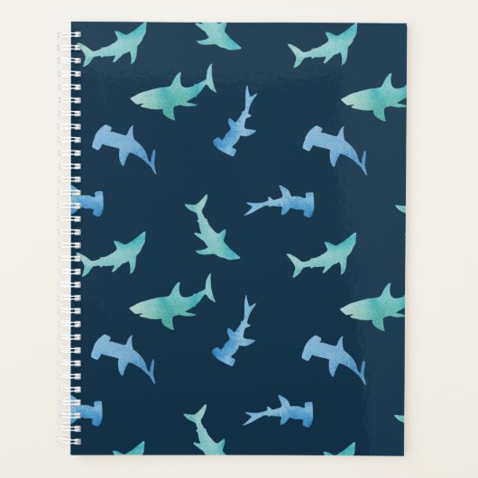 Waterverf zwemmen Shark Silhouettes Patroon Planner (Voorkant)