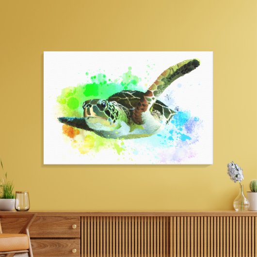 Waterverf Zwemmen Zee Schildpad Canvas (Insitu (Woonkamer))