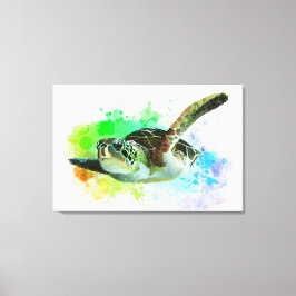 Waterverf Zwemmen Zee Schildpad Canvas Afdruk