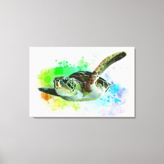 Waterverf Zwemmen Zee Schildpad Canvas Afdruk (Voorkant)