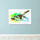 Waterverf Zwemmen Zee Schildpad Canvas Afdruk (Insitu (Houten vloer))