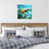 Waterverf Zwemmen Zee Schildpad Canvas Afdruk (Insitu (Slaapkamer))