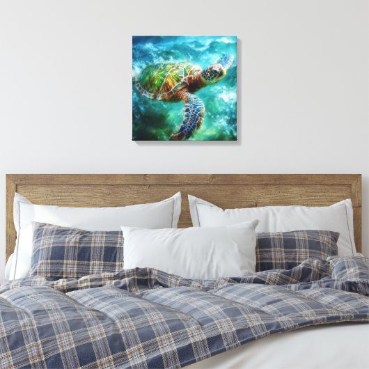Waterverf Zwemmen Zee Schildpad Canvas Afdruk (Insitu (Slaapkamer))