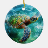 Waterverf Zwemmen Zee Schildpad Keramisch Ornament (Voorkant)