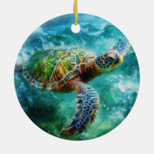 Waterverf Zwemmen Zee Schildpad Keramisch Ornament (Achterkant)