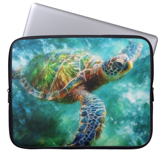 Waterverf Zwemmen Zee Schildpad Laptop Sleeve (Voorkant)