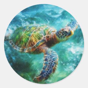 Waterverf Zwemmen Zee Schildpad Ronde Sticker