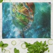 Waterverf Zwemmen Zee Schildpad Theedoek (Gevouwen)